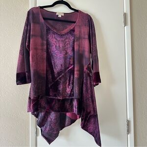 ONE WORLD Tunic Size XL, Velvet Purple Asymmetrical Hem